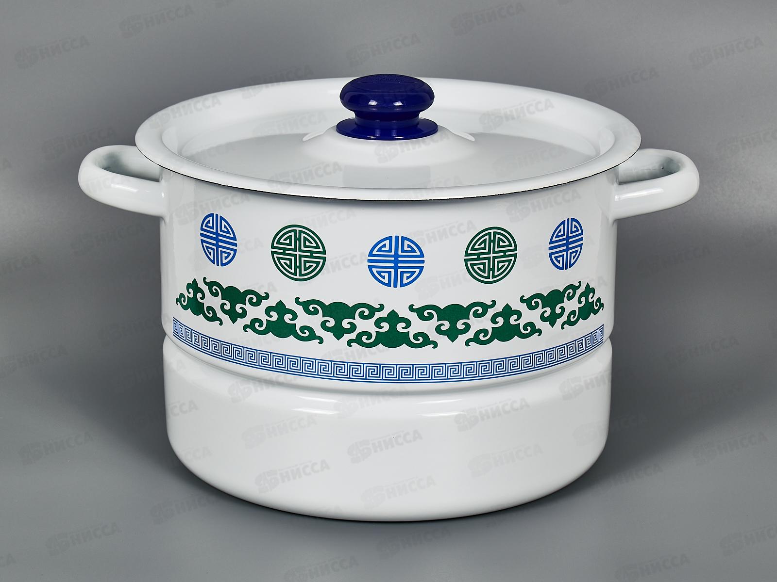 Мантоварка 7,5л  2 вставки Сине-зелёный узор с пластм. кн. С1720.3*128